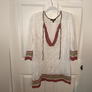 Tommy Bahama White multicolor Knit Crochet swim cover up dress M beach vacation